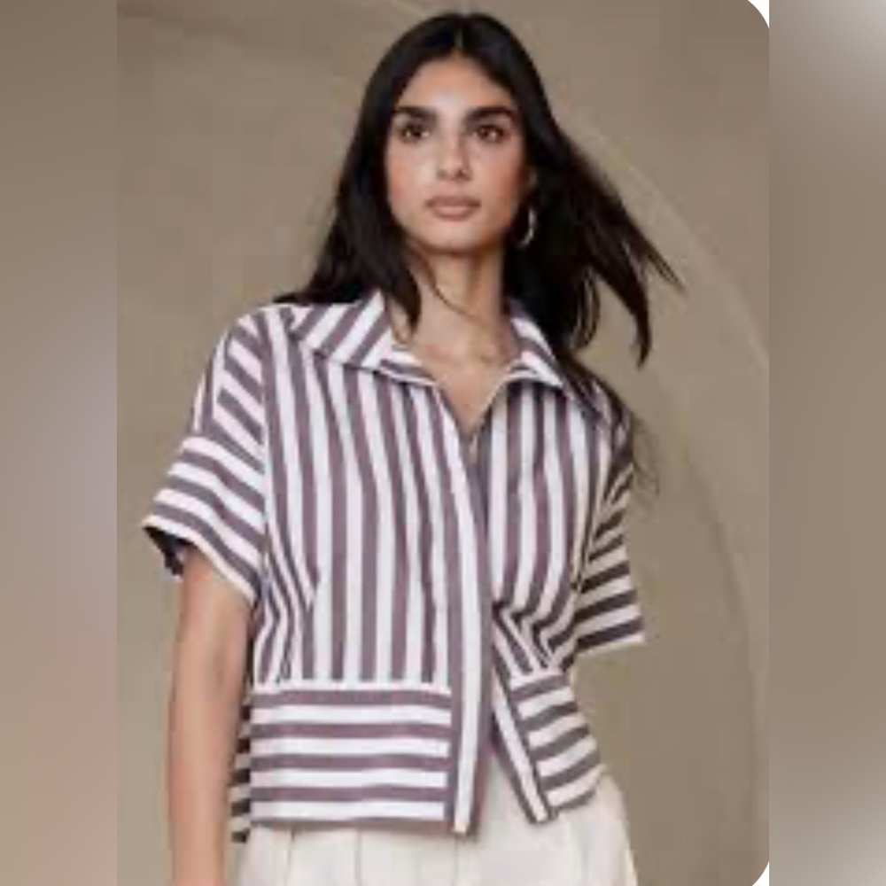 Christian Lacroix Brown and White Striped Blouse